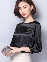 2018 New Silk Blouse Women Tops Fashion Elegant O-neck Three Quarter Sleeve Solid Shirt Women Blouses Casual Blusas Femininas