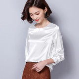 2018 New Silk Blouse Women Tops Fashion Elegant O-neck Three Quarter Sleeve Solid Shirt Women Blouses Casual Blusas Femininas