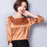2018 New Silk Blouse Women Tops Fashion Elegant O-neck Three Quarter Sleeve Solid Shirt Women Blouses Casual Blusas Femininas