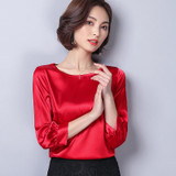 2018 New Silk Blouse Women Tops Fashion Elegant O-neck Three Quarter Sleeve Solid Shirt Women Blouses Casual Blusas Femininas