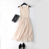2018 New Sexy Spaghetti Strap Patchwork Mesh Dress Spring Summer Women Gauze Lace Tank Dress Basic Sundress Party Vestidos SF116