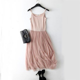 2018 New Sexy Spaghetti Strap Patchwork Mesh Dress Spring Summer Women Gauze Lace Tank Dress Basic Sundress Party Vestidos SF116
