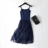 2018 New Sexy Spaghetti Strap Patchwork Mesh Dress Spring Summer Women Gauze Lace Tank Dress Basic Sundress Party Vestidos SF116