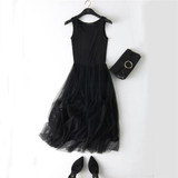 2018 New Sexy Spaghetti Strap Patchwork Mesh Dress Spring Summer Women Gauze Lace Tank Dress Basic Sundress Party Vestidos SF116