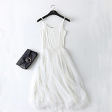2018 New Sexy Spaghetti Strap Patchwork Mesh Dress Spring Summer Women Gauze Lace Tank Dress Basic Sundress Party Vestidos SF116