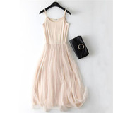 2018 New Sexy Spaghetti Strap Patchwork Mesh Dress Spring Summer Women Gauze Lace Tank Dress Basic Sundress Party Vestidos SF116