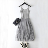 2018 New Sexy Spaghetti Strap Patchwork Mesh Dress Spring Summer Women Gauze Lace Tank Dress Basic Sundress Party Vestidos SF116