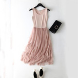 2018 New Sexy Spaghetti Strap Patchwork Mesh Dress Spring Summer Women Gauze Lace Tank Dress Basic Sundress Party Vestidos SF116