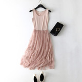 2018 New Sexy Spaghetti Strap Patchwork Mesh Dress Spring Summer Women Gauze Lace Tank Dress Basic Sundress Party Vestidos SF116