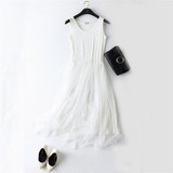 2018 New Sexy Spaghetti Strap Patchwork Mesh Dress Spring Summer Women Gauze Lace Tank Dress Basic Sundress Party Vestidos SF116