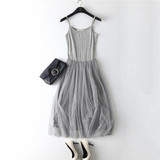 2018 New Sexy Spaghetti Strap Patchwork Mesh Dress Spring Summer Women Gauze Lace Tank Dress Basic Sundress Party Vestidos SF116