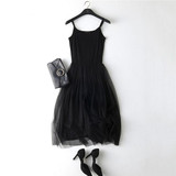 2018 New Sexy Spaghetti Strap Patchwork Mesh Dress Spring Summer Women Gauze Lace Tank Dress Basic Sundress Party Vestidos SF116