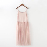 2018 New Sexy Spaghetti Strap Patchwork Mesh Dress Spring Summer Women Gauze Lace Tank Dress Basic Sundress Party Vestidos SF116