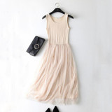 2018 New Sexy Spaghetti Strap Patchwork Mesh Dress Spring Summer Women Gauze Lace Tank Dress Basic Sundress Party Vestidos SF116