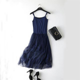 2018 New Sexy Spaghetti Strap Patchwork Mesh Dress Spring Summer Women Gauze Lace Tank Dress Basic Sundress Party Vestidos SF116