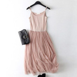 2018 New Sexy Spaghetti Strap Patchwork Mesh Dress Spring Summer Women Gauze Lace Tank Dress Basic Sundress Party Vestidos