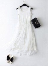 2018 New Sexy Spaghetti Strap Patchwork Mesh Dress Spring Summer Women Gauze Lace Tank Dress Basic Sundress Party Vestidos
