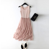 2018 New Sexy Spaghetti Strap Patchwork Mesh Dress Spring Summer Women Gauze Lace Tank Dress Basic Sundress Party Vestidos