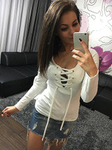 2018 New Sexy Womens Fashion Long Sleeve T Shirt Lace Up T Shirt Sexy Bandage Femme Kawaii Tops T-shirt femininas 5 Colors LX068