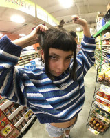 2018 new retro old school street girl unif embroidery striped blue pullover loose and short knitted sweater women and men