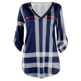 2018 New Plaid Printed Shirt Chiffon Blouse Women's V Neck Office Long Sleeve White Black Brown Blusa Feminina Tops for women