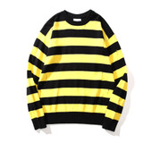 2018 NEW OVERSIZE Black yellow stripes Joining together hole nick men sweater hip hop GD Fashion Casual sweater M-XL