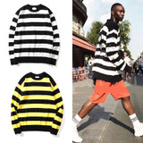 2018 NEW OVERSIZE Black yellow stripes Joining together hole nick men sweater hip hop GD Fashion Casual sweater M-XL