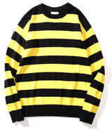 2018 NEW OVERSIZE Black yellow stripes Joining together hole nick men sweater hip hop GD Fashion Casual sweater M-XL