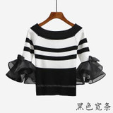 2018 New off shoulder cropped knitted shirt white sweater tops women slash neck sexy flare sleeve striped pullovers korean blusa