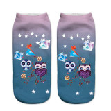 2018 New Meias Summer Autumn Harajuku Owl Socks 3D Print Animal Women's Low Cut Ankle Socks Cat Printed Socks