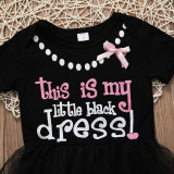 2018 New Lace Flower Girl Kid Baby Crew Neck Princess Pageant Tutu Black Short Sleeve Dress 0-24M