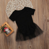 2018 New Lace Flower Girl Kid Baby Crew Neck Princess Pageant Tutu Black Short Sleeve Dress 0-24M