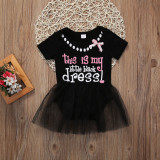 2018 New Lace Flower Girl Kid Baby Crew Neck Princess Pageant Tutu Black Short Sleeve Dress 0-24M