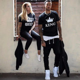 2018 NEW KING QUEEN Letter Printed Black Tshirts 2018 OMSJ Summer Casual Cotton Short Sleeve Tees Tops Brand Loose Couple Tops