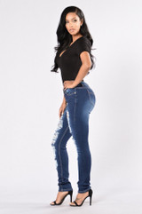 2018 new jeans woman ripped dark blue trousers Mid waist hole pencil jeans Cotton stretch bodycon sexy skinny denim pants women