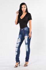 2018 new jeans woman ripped dark blue trousers Mid waist hole pencil jeans Cotton stretch bodycon sexy skinny denim pants women