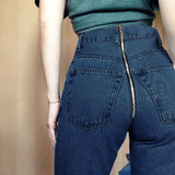 2018 New Hot Sexy Back Zipper Long Jeans Women Basic Classic High Waist Skinny Pencil Blue Denim Pants Elastic Stretch Jeans