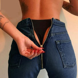 2018 New Hot Sexy Back Zipper Long Jeans Women Basic Classic High Waist Skinny Pencil Blue Denim Pants Elastic Stretch Jeans
