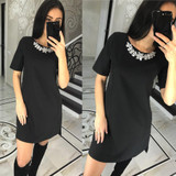 2018 New Green&amp;Blue Women's Short Sleeve Casual O-Neck Loose Dress Beach Mini Dresses Plus Size Vestidos