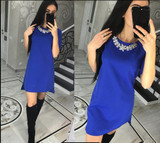 2018 New Green&amp;Blue Women's Short Sleeve Casual O-Neck Loose Dress Beach Mini Dresses Plus Size Vestidos