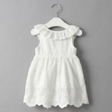 2018 New girls cute dress,white princess belt lace dress sleeveless cotton summer dress lovely baby girls clothes 3-7 Years
