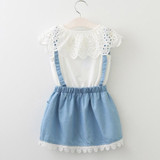 2018 New girls cute dress,white princess belt lace dress sleeveless cotton summer dress lovely baby girls clothes 3-7 Years