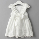 2018 New girls cute dress,white princess belt lace dress sleeveless cotton summer dress lovely baby girls clothes 3-7 Years