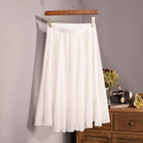 2018 New Fashion Womens Chiffon Skirt Summer Ladies Casual Slim Beach Pleated Skater Midi Skirts Saia High Waist Faldas Mujer