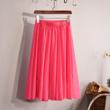 2018 New Fashion Womens Chiffon Skirt Summer Ladies Casual Slim Beach Pleated Skater Midi Skirts Saia High Waist Faldas Mujer