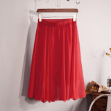 2018 New Fashion Womens Chiffon Skirt Summer Ladies Casual Slim Beach Pleated Skater Midi Skirts Saia High Waist Faldas Mujer