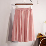 2018 New Fashion Womens Chiffon Skirt Summer Ladies Casual Slim Beach Pleated Skater Midi Skirts Saia High Waist Faldas Mujer