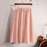 2018 New Fashion Womens Chiffon Skirt Summer Ladies Casual Slim Beach Pleated Skater Midi Skirts Saia High Waist Faldas Mujer
