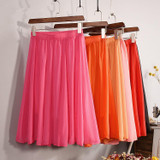 2018 New Fashion Womens Chiffon Skirt Summer Ladies Casual Slim Beach Pleated Skater Midi Skirts Saia High Waist Faldas Mujer