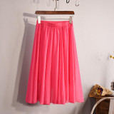 2018 New Fashion Womens Chiffon Skirt Summer Ladies Casual Slim Beach Pleated Skater Midi Skirts Saia High Waist Faldas Mujer